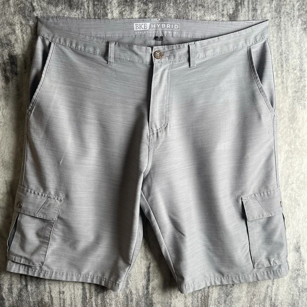 BKE Men's 40 Shorts 24L  12 Inseam Gray Cargo Pockets Athletic Fit  Lightweight‎